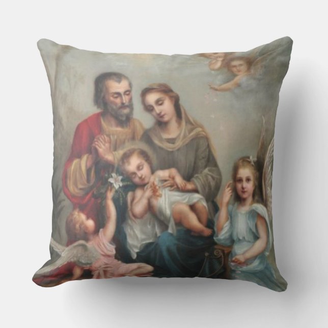 St. Joseph, Mary, Jesus, Angels Cushion (Front)