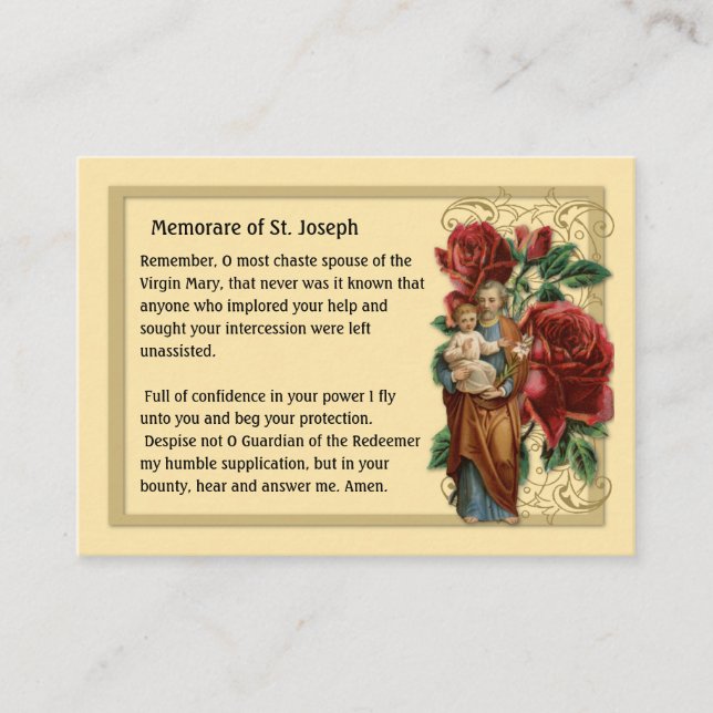 St. Joseph  Memorare Catholic Prayer Holy Card (Front)