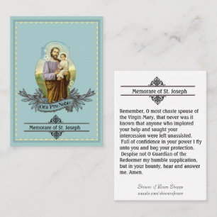 St. Joseph Memorare Prayer Holy Card