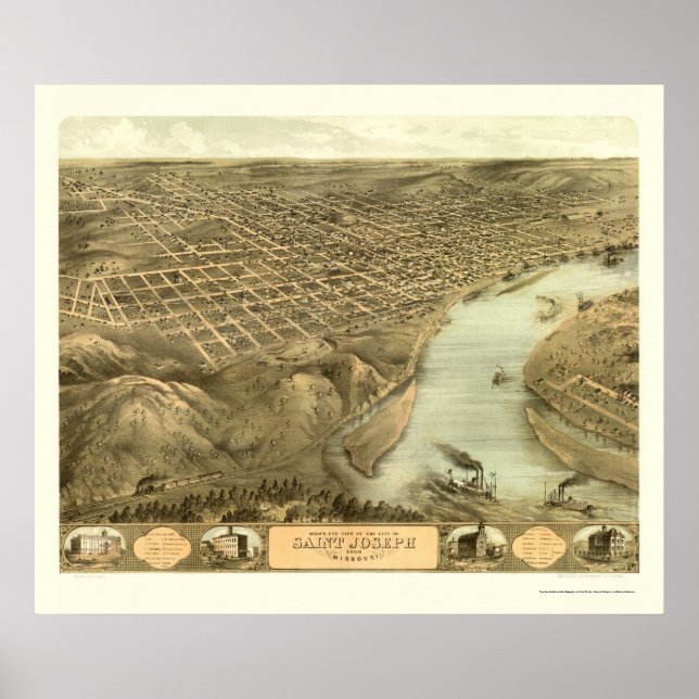 St. Joseph, MO Panoramic Map - 1868 Poster (Front)