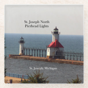 St. Joseph North Pier Lights glass coasters