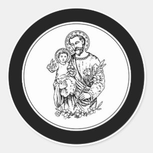 St. Joseph Pray for Us Black,  White, Catholic Classic Round Sticker
