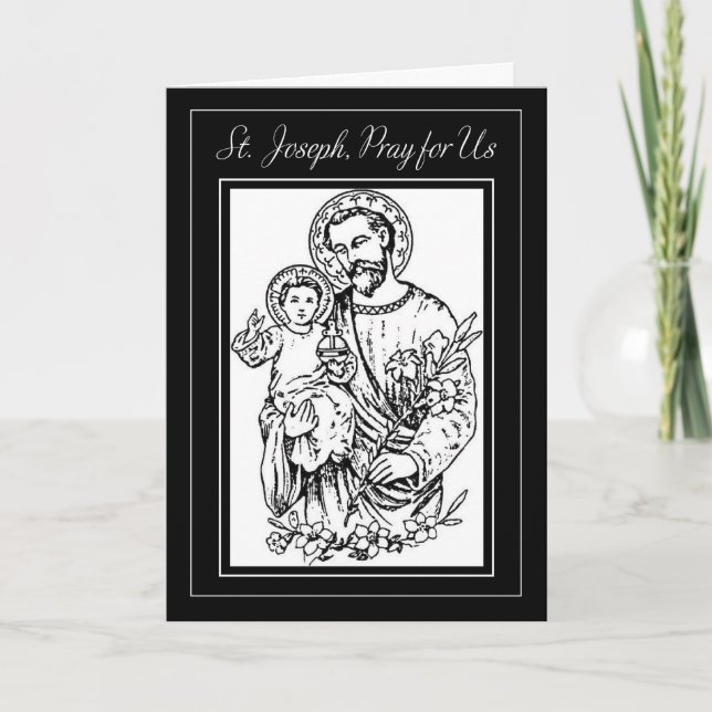 St. Joseph Pray for Us Black White Illustration Card (Front)