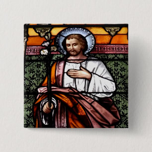 St. Joseph pray for us - stained glass window 15 Cm Square Badge