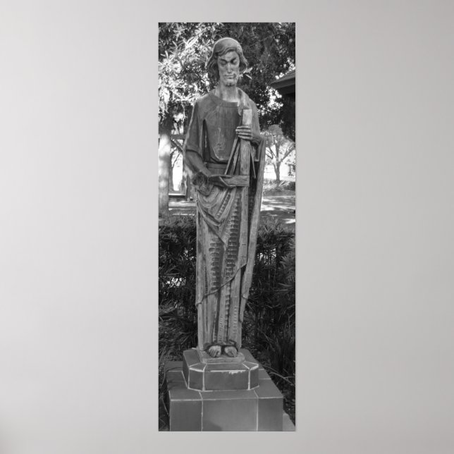 St. Joseph Statue Black And White Photograph Poster (Front)