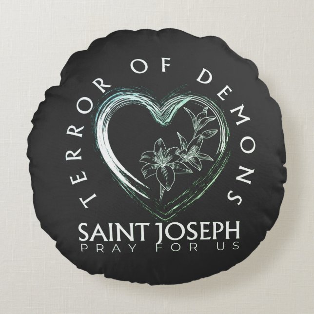 St Joseph Terror of Demons Round Cushion (Front)