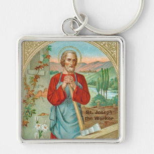 St. Joseph the Worker (BK 31) Square Metal Key Ring