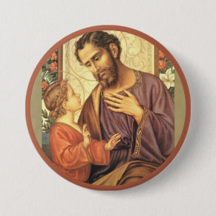 St. Joseph with Christ Child Jesus Roses 7.5 Cm Round Badge