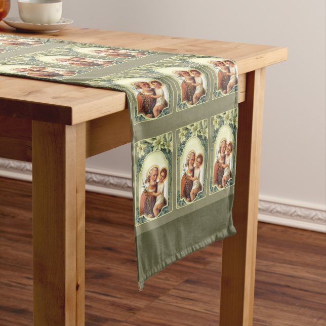St. Joseph with the Child Jesus Lilies Long Table Runner (In Situ)