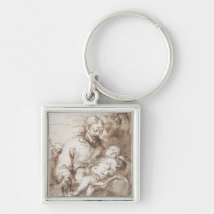 St. Joseph with the Sleeping Christ Child (pen & b Key Ring