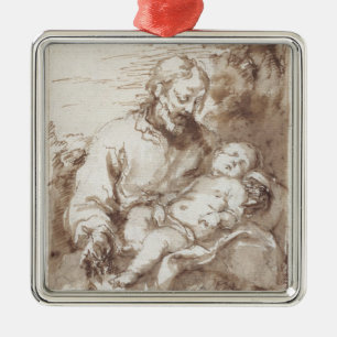 St. Joseph with the Sleeping Christ Child (pen & b Metal Tree Decoration