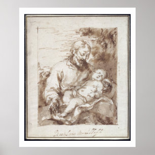 St. Joseph with the Sleeping Christ Child (pen & b Poster