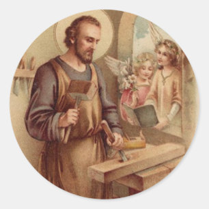 St. Joseph Work Catholic Saint Religious Vintage  Classic Round Sticker