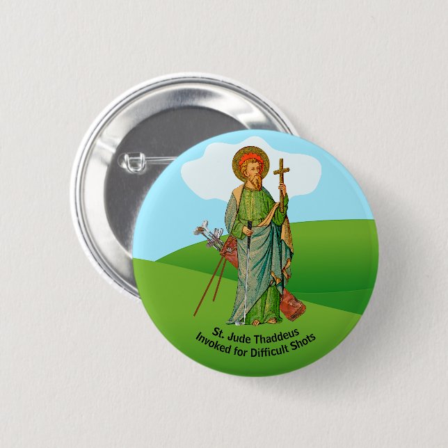 St Jude Thaddeus, Invoked for Difficult Golf Shots 6 Cm Round Badge (Front & Back)