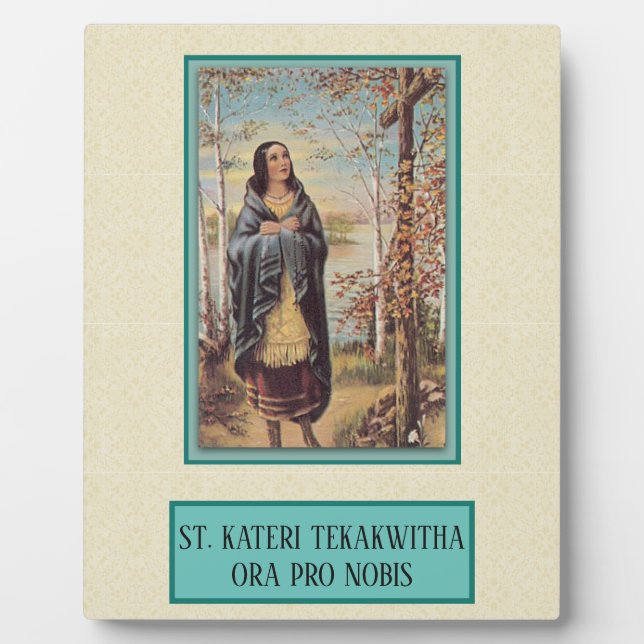St. Kateri Tekakwitha Indian with Rosary Cross Plaque (Front)