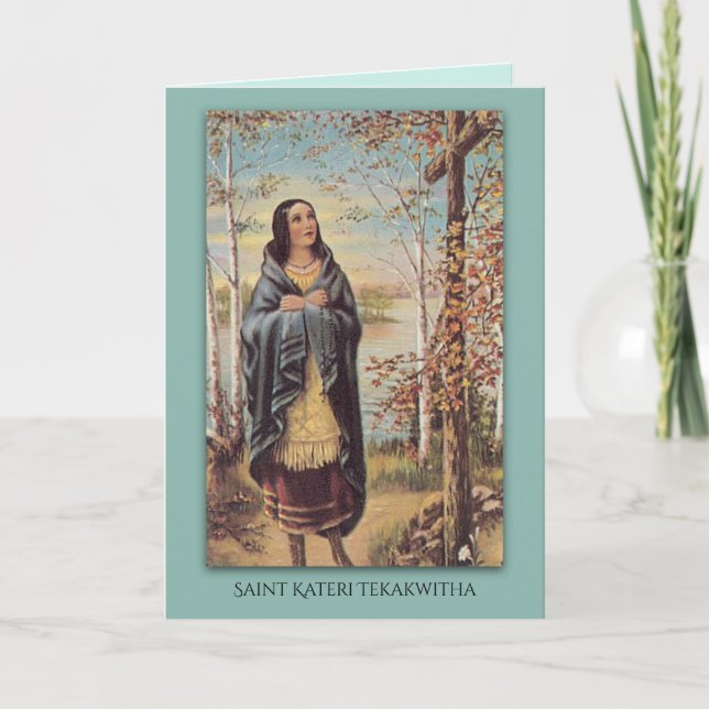 St. Kateri Tekakwitha Indian with Rosary Cross Thank You Card (Front)