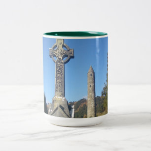 St Kevin's Cross and Round Tower Glendalough Two-Tone Coffee Mug