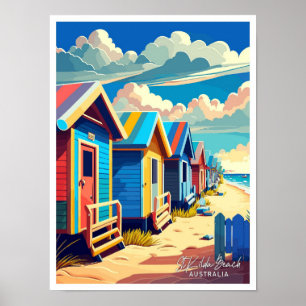 St Kilda Beach Australia Travel Illustration Poster