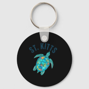 St Kitts Beach Design Sea Turtle Illustration Gift Key Ring
