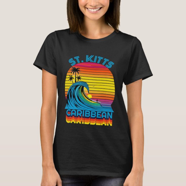 St Kitts Caribbean Retro Throwback Surf & Beach So T-Shirt (Front)