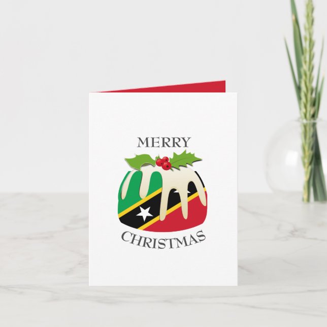 ST KITTS FLAG | Christmas Pudding | Festive Holiday Card (Front)
