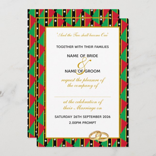 ST KITTS NEVIS Christian Gold Script Wedding Invitation (Front/Back)