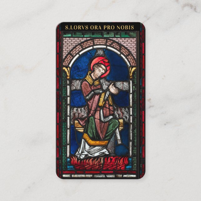 St. Lawrence Religious Catholic Martyr Prayer Place Card (Front)