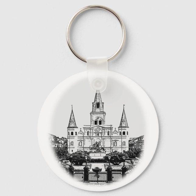 St. Louis Cathedral Jackson Square Sketch Key Ring (Front)