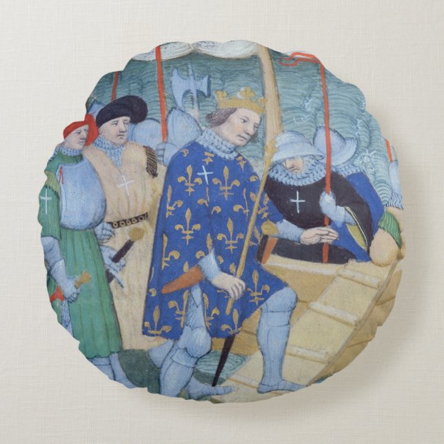 St. Louis embarking for the Crusades Round Cushion (Front)