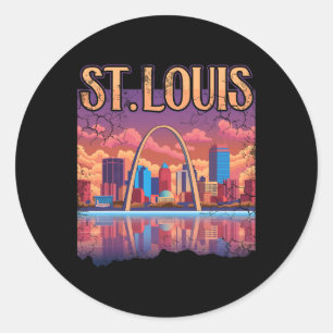St Louis Gateway Arch Missouri Cityscape Skyline  Classic Round Sticker