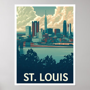 St Louis Missouri Art Vintage Travel Illustration Poster