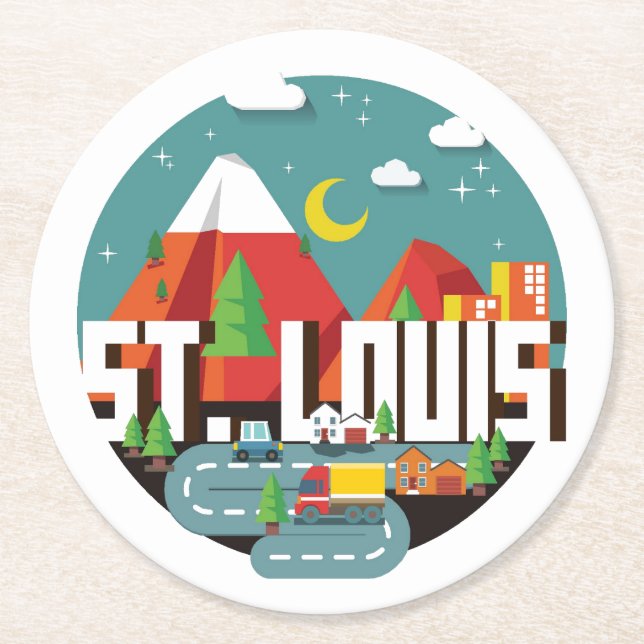 St. Louis, Missouri Geometric Design Round Paper Coaster (Front)