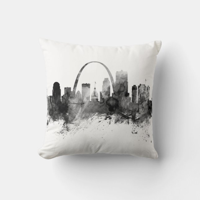 St Louis Missouri Skyline Black White Cushion (Front)