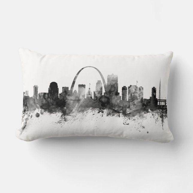 St Louis Missouri Skyline Black White Lumbar Cushion (Front)