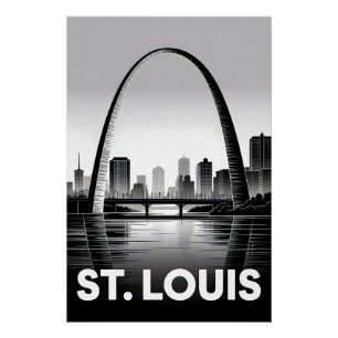 St Louis Missouri Skyline Black White Woodcut Poster
