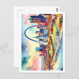 ST Louis Missouri USA Famous Place watercolor Postcard