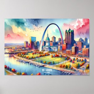St. Louis Missouri USA Travel Places watercolor Poster