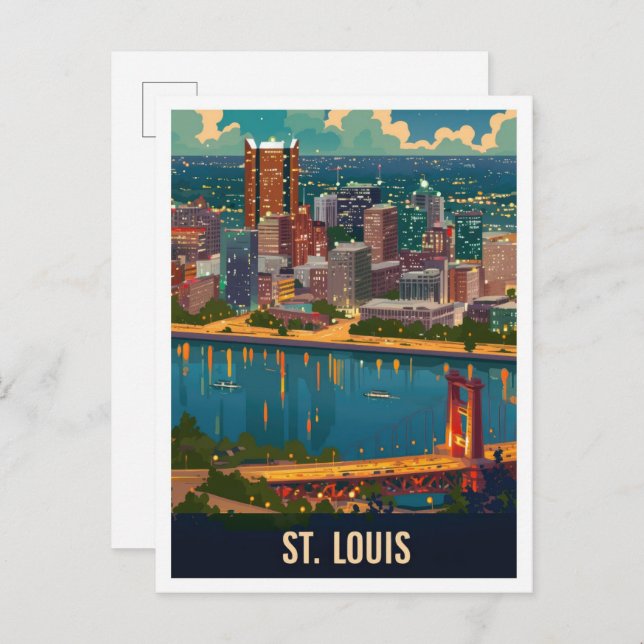 St Louis Missouri USA Vintage Travel Illustration Postcard (Front/Back)