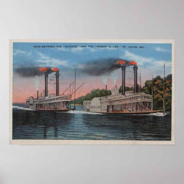 St. Louis, MO - View of Natchez & Robert E. Lee Poster (Front)