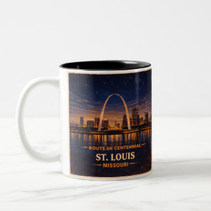 St Louis Route 66 Night Coffee Skyline Two-Tone Coffee Mug