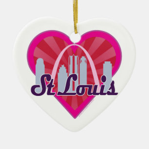 St Louis Skyline Sunburst Heart Ceramic Ornament
