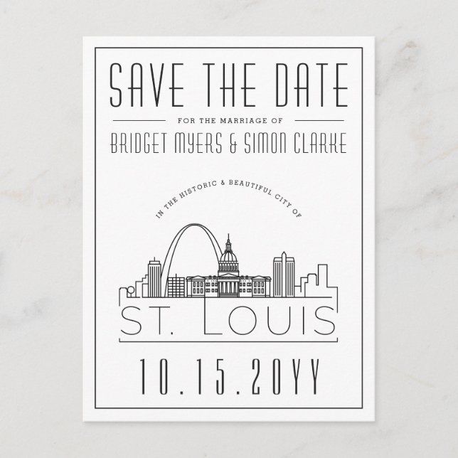 St. Louis | Stylised Skyline Save the Date Postcard (Front)