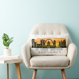 St. Louis Sunset Skyline Map Coordinates  Lumbar Cushion
