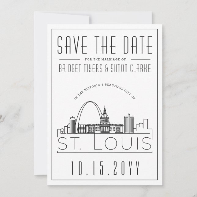 St. Louis Wedding Stylised Skyline Save the Date Invitation (Front)