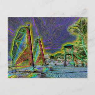 St Lucia Beach Neon Art Postcard