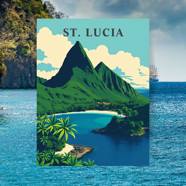 St. Lucia Caribbean Retro Travel Art Postcard (St. Lucia Caribbean Retro Travel Art Postcard)