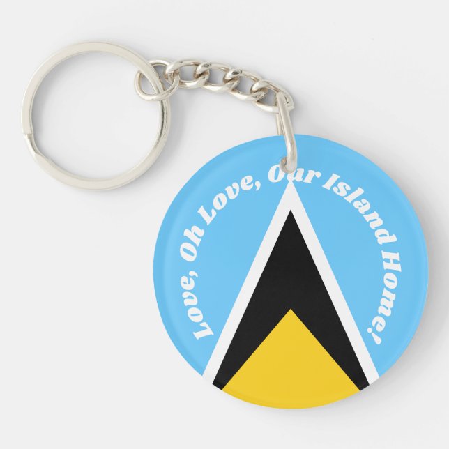 St Lucia Flag Blue Yellow Anthem Phrase Typography Key Ring (Front)
