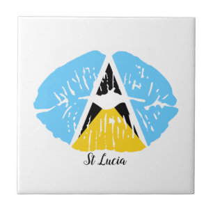 St Lucia  Flag  lips  Ceramic Tile