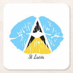 St Lucia  Flag  lips  Square Paper Coaster