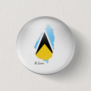St Lucia  Flag Map   3 Cm Round Badge